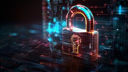A padlock representing technology information security, illustrative image programming codes, security concept.