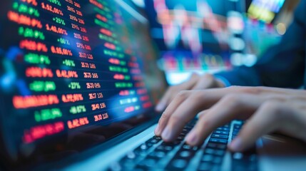 Aufkleber - A close-up shot of a stock market trader's hands typing on a keyboard, executing trades with speed and precision.