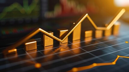 Poster - A conceptual image of a golden arrow graph pointing upwards, representing financial growth and success.