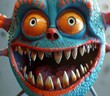 Close-up of a cute monster with a kind smile all over his mouth. Illustration for cover, card, postcard, interior design, banner, poster, brochure or presentation.