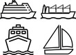 ship and boat icon in line style set. water transport symbol. vessels for travel and transportation. isolated on transparent background vector image for apps or website clipart design template