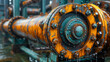 Industrial production line. Industrial equipment. Steel pipelines and valves