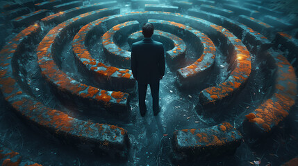 Businessman in a middle of a maze