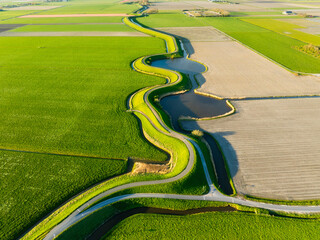 Wall Mural - an aerial view of a road with curves. road through the field. image for wallpaper, background, desig