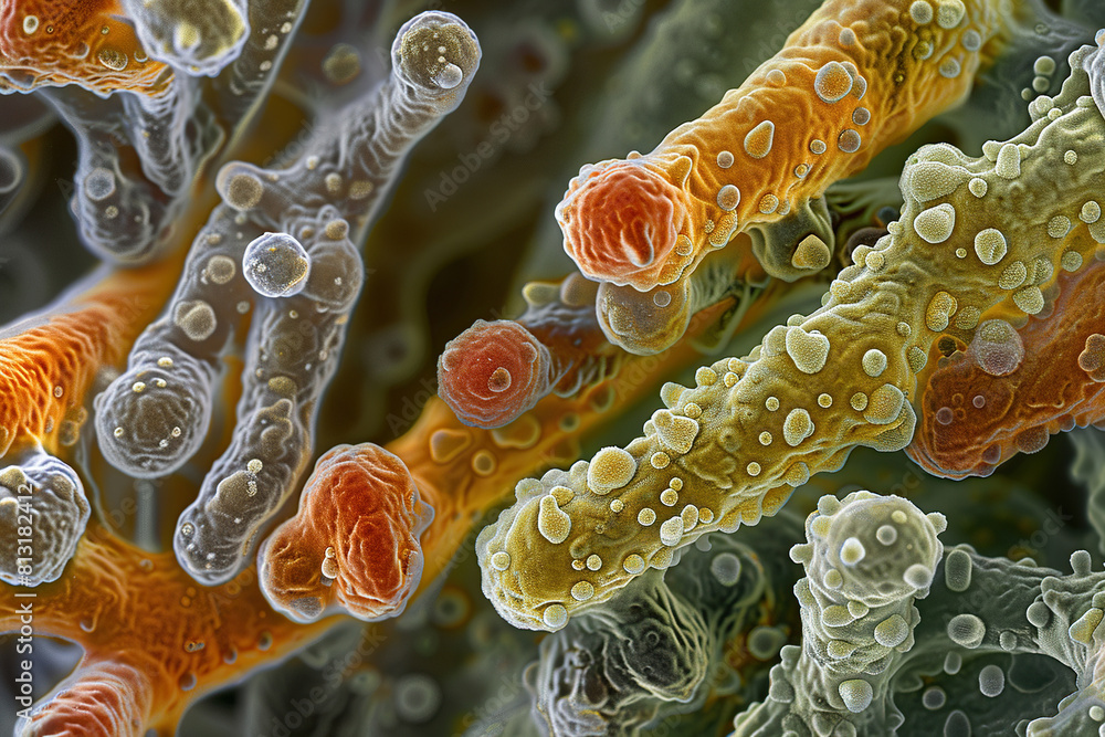 Many Bacteria Many germs and bacteria of different shapes and colors. Microbiology ...
