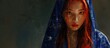 © anis rohayati - Beautiful mysterious young red haired Asian woman wearing a blue robe with a hood AI generated image