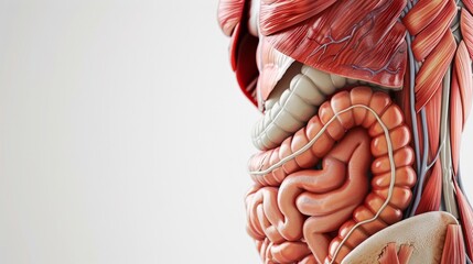 Sticker - 3D realistic illustration of the abdomen muscular system on a white background. Human muscles, medical illustration.