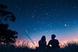 © Sebastian - Two lithromantic partners enjoying a peaceful evening stargazing together, finding comfort and connection in the vastness of the universe.  Generative Ai.