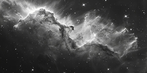 Wall Mural - a black and white photo of a starry sky with a large cloud in the middle