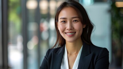 Wall Mural - Share In The Success Of A Confident Asian Chinese Female Entrepreneur, Her Smile Radiating Confidence And Accomplishment