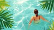 Woman swimming in thermal water on summer resort concept drawing painting art wallpaper background