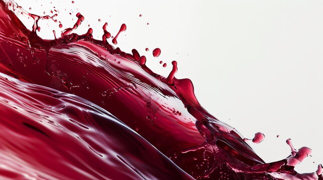 Splashes of red wine isolated on a white background. Flowing red liquid background