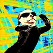 Matrix Theme, Dog in Sunglasses and Black Coat 8 bit pixel graphics