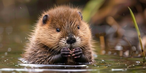 Wall Mural - photo of cute baby beaver 