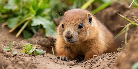 Wall Mural - photo of cute baby groundhog 