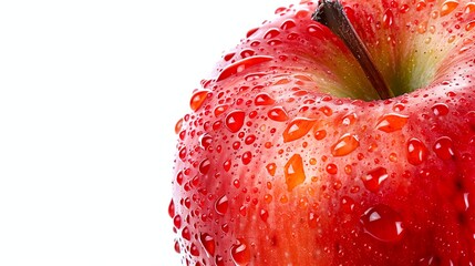 Wall Mural - Detailed close-up of a red apple with water droplets. food photography.