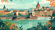 BUDAPEST background for social media, illustration