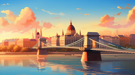 BUDAPEST background for social media, illustration