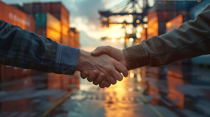 Wall Mural - Successful logistic and transportation deal, Businessmen handshake for business partnership, import export global network distribution, shipping freight and smart delivery service