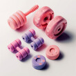 Set of Pink and Purple Gym Equipment
