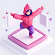 Cartoon Sportsman in Pink Hoodie Dancing