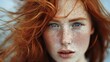 © Bijac - stunning portrait of freckled redhead woman intense gaze and windblown hair