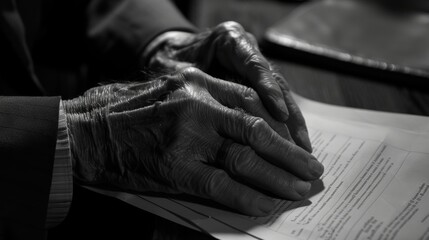 A man's hand is touching a book
