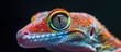 Close-up of colorful gecko eyes on dark background. generative AI image