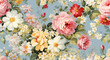 A vintage floral pattern with an array of colorful blooms and foliage