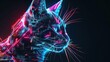 Futuristic neon cyber cat on black background, digital art, cyberpunk style. generative AI image
