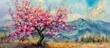 Illustration of beautiful flowering apricot tree in spring time. generative AI image