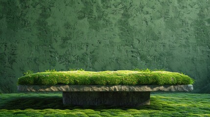 A moss covered rock with green plants growing on it