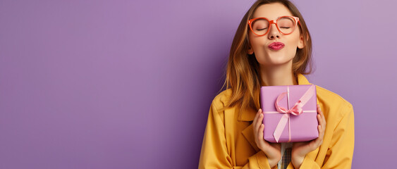 young woman with a gift box