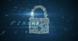 Image of cyber security data processing over security padlock icon against blue background