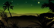 Image of palm trees and plants, silhouetting against starry sky