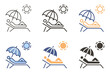 Sun tanning person relaxing in beach chair sunbathing icon. Summer holidays in beach or pool. Vector graphic elements