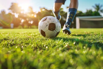 Soccer player kicking the ball