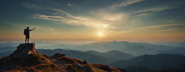 Wall Mural - Mountain Sunrise and Sunset Sky View