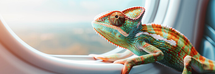 Sticker - A cute chameleon in an airplane 