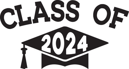 Graduation class of 2024 typography clip art design on plain white transparent isolated background for card, shirt, hoodie, sweatshirt, apparel, tag, mug, icon, poster or badge