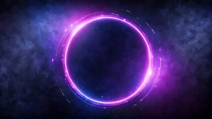 Wall Mural -  pink circle light frame on black background. Pink light effects on round placeholder for your text on dark background. A blue glowing circle. For futuristic or technology-themed designs 