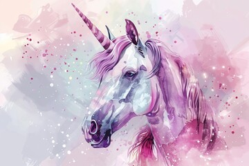 Wall Mural - cute unicorn in pastel watercolor style whimsical fantasy animal illustration