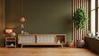 Wood shelf tv in modern empty room with green wall,minimal design- 3D rendering