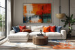 Vibrant Modern Living Room with Colorful Abstract Art