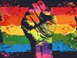 illustration of LGBT flag and a fist