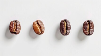 Wall Mural - Four coffee beans isolated on white background