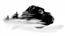 Double Exposure White Background Silhouette Of A Pug Illustration ~ Created Using Generative AI