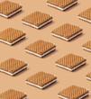Creative layout made of waffles on the beige background. Food concept. Macro concept.