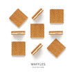 Creative layout made of waffles on the white background. Food concept. Macro concept.