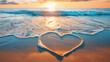 © 沈军 贡 - Heart shaped sand on a tranquil beach, created by hand to symbolize love and romance. Generative AI